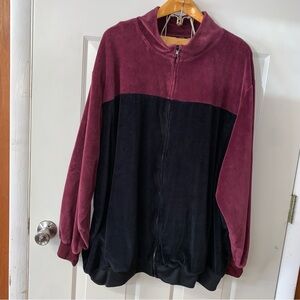 King Size EUC Burgundy & Black Velour Zip Up Jacket 4XL BIG
